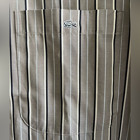 LACOSTE men’s taupe striped button down shirt sz 41 / M NWOT - Picture 2 of 5